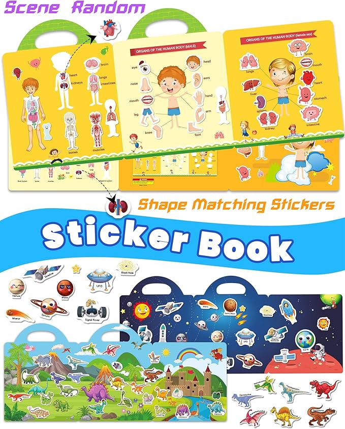 Walenced Reusable Sticker Book for Toddlers, Stickers for Kids, Toddler Sticker Book, Toddler Craft Activities, Toddler Travel Toys Ages 3 and Up Boy Girl Birthday Gifts
