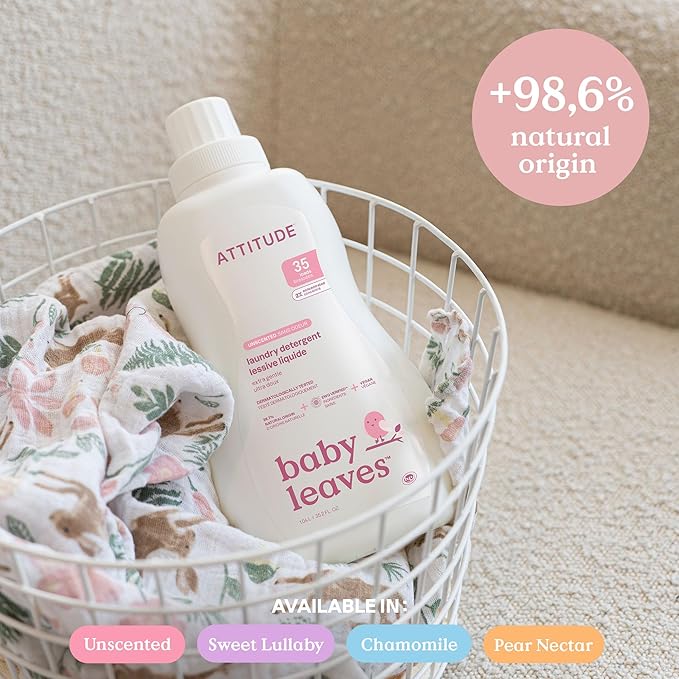 ATTITUDE Baby Laundry Detergent, EWG Verified, Plant and Mineral-Based Formula, HE Compatible, Vegan Household Products, Unscented, 35 Loads, 35.5 Fl Oz