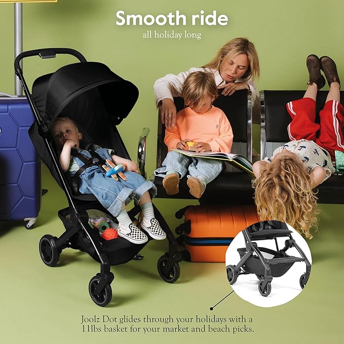 Joolz Dot Ultra Lightweight Travel Stroller for Toddler – Compact & Airplane Stroller (only 12.2lbs) -One-Handed Folding Design - UPF 50+ Canopy - Reclining Seat - (Space Black)