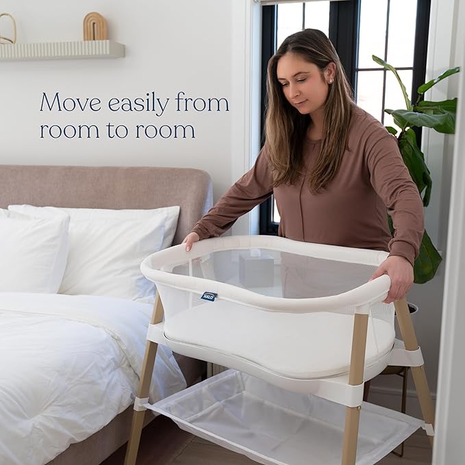 HALO® BassiNest® Essential Sleeper – Portable Baby Bassinet with Breathable Mesh Sides, Storage Shelf & Easy Assembly – Lightweight, Space-Saving Bedside Crib for Newborns