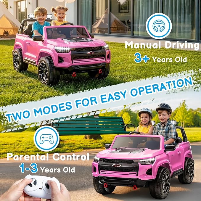 Winado 24V Licensed Chevrolet Colorado Electric Car for Kids, Ride on Toys for Toddlers with Remote Control, 2 Seater Electric Car Ride On Vehicle w/Bluetooth, Soft Start, LED Lights - Pink