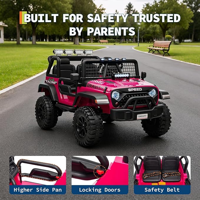 24V Ride on Car for Kids, 2 Seater Electric Truck with Parent Remote Control, Spring Suspension, 2 Speeds, LED Headlight & Music Player, Kids Electric Vehicle for Aged 3-8 Years, Pink