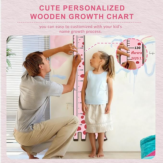 Wooden Growth Chart for Kids,Giraffe Height Chart for Boy Girls,Measuring Board for Kids Height,for Child's Room,Nursery Decor Decoration Wall Art (Pink Giraffe)