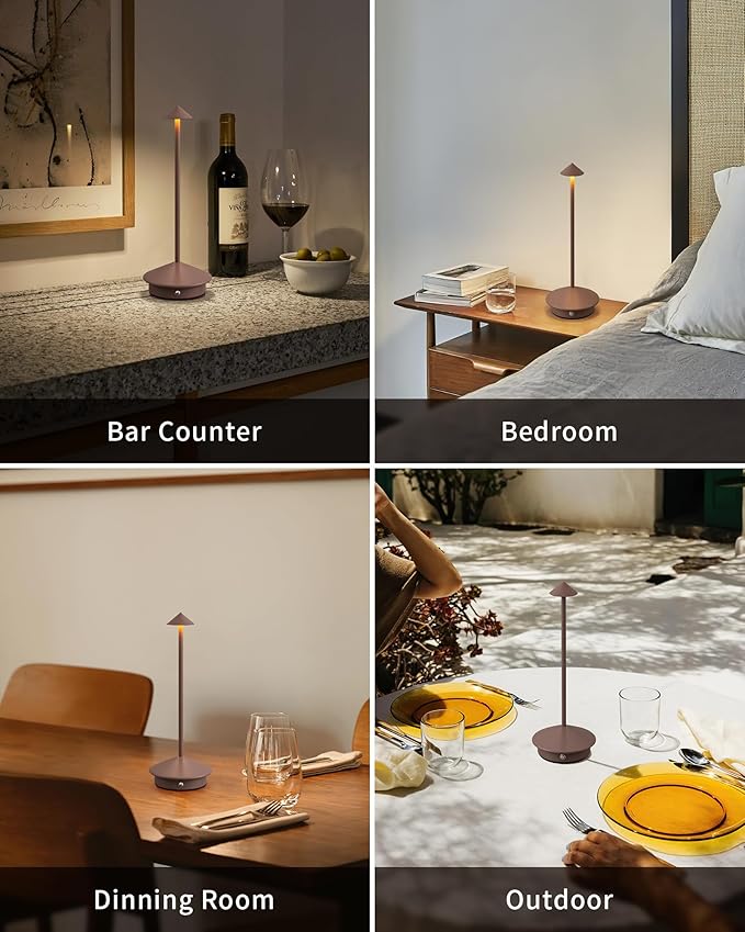 NEWSEE Modern Cordless Table Lamp Set of 2, Portable LED Desk Lamps, 5000mAh Rechargeable Battery Operated Lighting for Bedroom Dining Room Restaurant Coffee Shop Camping Night Light (Brown)