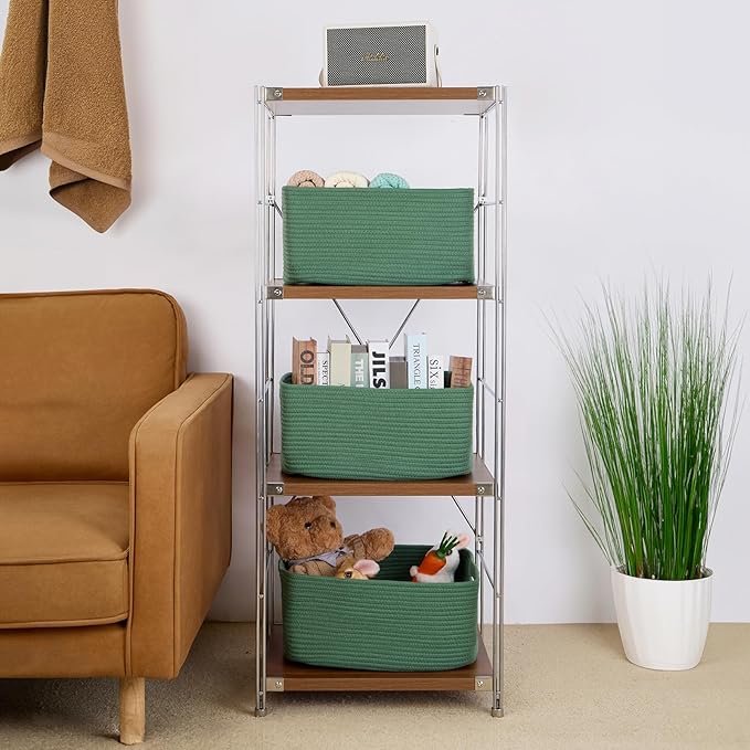 MiniArk Large Storage Baskets for Shelves, Closet Organizers Bins for Clothes Blanket Towels, Baby Nursery, Toy Baskets Box, Woven Rope Baskets, 17 x 13 x 7.5”, 2 Packs Green