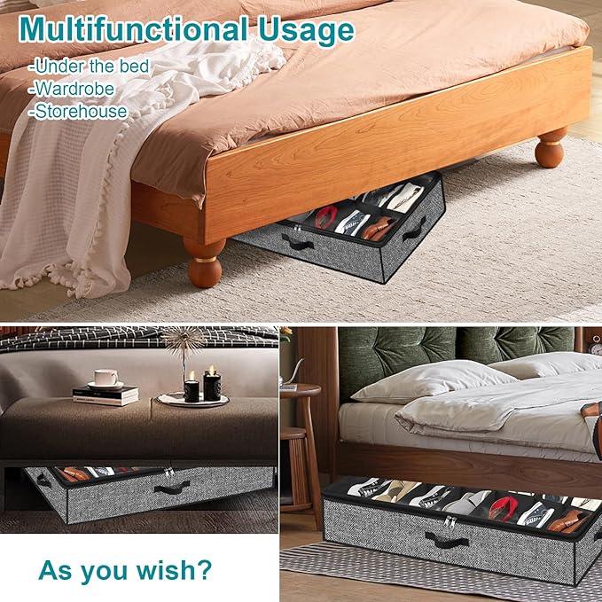 Meerainy Under Bed Shoe Storage Organizer for Closet 2 Pack- Fits 32 Pairs Underbed Shoes Container Boxes Black