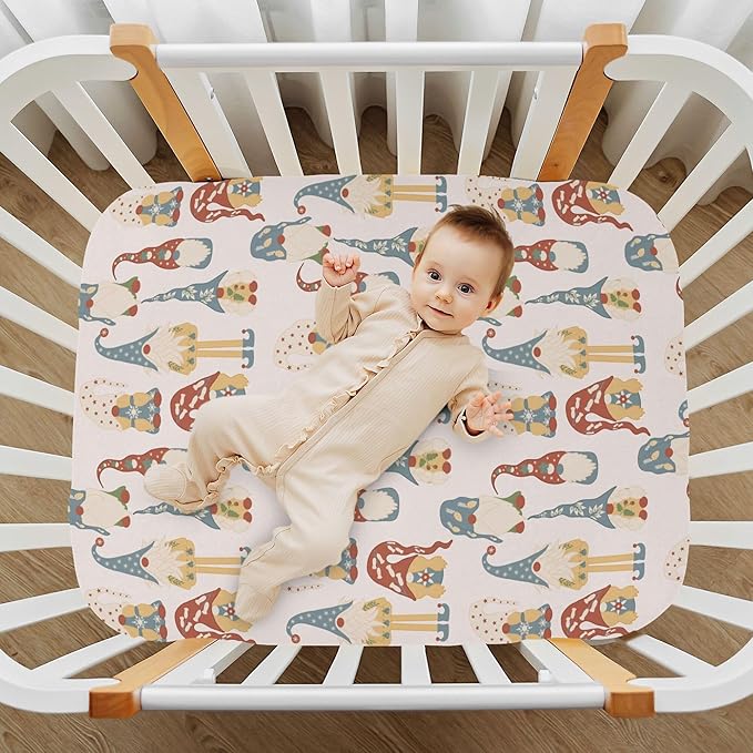Colorful Gnomes Crib Sheets Soft Breathable Fitted Baby Crib Sheets Mattress Cover for Girl Boys, 52" x 28" x 9"