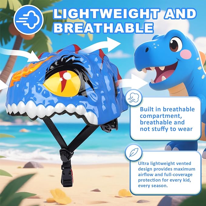 Toddler Kids Bike Helmet,3D Dinosaur Helmets for Boys Girls Infant/Baby to Children 1/2/3/4/5/6/7/8 Years Old Lightweight Adjustable Multi-Sports Bicycle Scooter Skateboard Skating Cycling