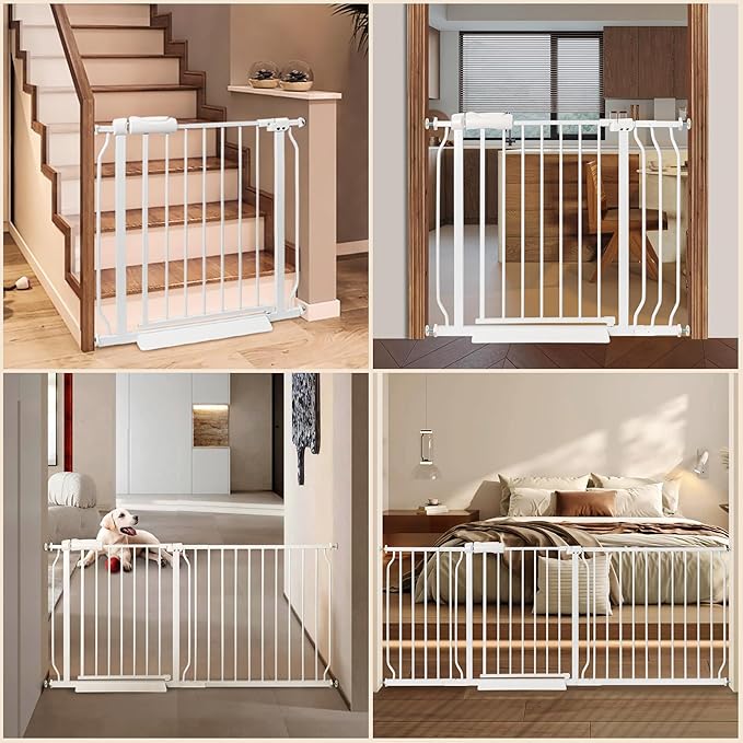 Extra Wide Baby Gate with Door Pressure Mounted 52.76-57.48 Inch,Child Baby Gates for Doorways No Drilling,Walk Through Dog Gate Indoor for The House Kitchen Stairs,White