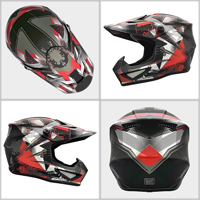 Youth Kids Motocross Helmet, Adult ATV Dirt Bike Helmet with Goggles Gloves & Mask Quick, Full Face Motorcycle Helmet with Quick Release Buckle DOT Certified