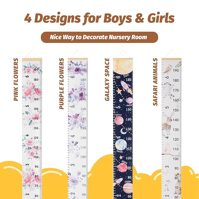 BESSLEE Canvas Kids Growth Chart for Wall, Safari Animals Height Measurement Tracker Gender Neutral, Hanging Ruler with Removable Hook, Nursery Room Playroom Toddler Bedroom Decor, 79”x7.9”