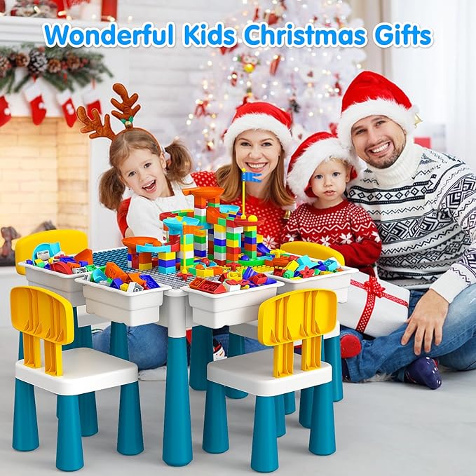 OCATO Kids Activity Table Toddlers Kids Table and Chair Set with 152Pcs Large Marble Run Building Blocks All in One Kid Play Water Tables Sand Tables, STEM Toys for Boys Girls 3 4 5 6 Year Old
