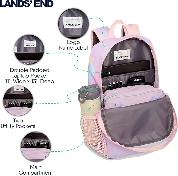 Lands' End Unisex Kids Medium ClassMate Lightweight Durable Elementary School Backpack, Desert Rose