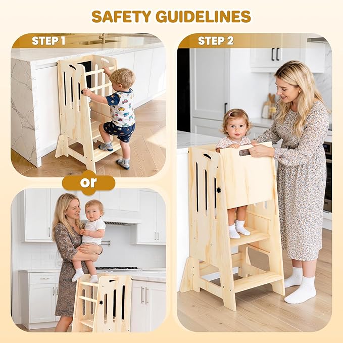 Worldmx Kids Kitchen Stool Helper, Adjustable Height Toddler Kitchen Step Stool, Learning Standing Tower with Blackboard, 1-3 Years Old Boys Girls Gift