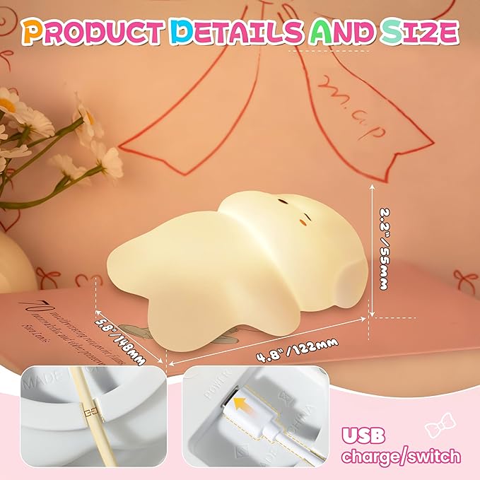 loatme Night Light for Kids, Rechargeable Dimmable Silicone LED Nightlight with 7 Colors, Baby Nursery Night Lamp, Touch Squishy Lamp, Cute Gifts for Girls, Boys, Toddler Room Decor, Lying Dog