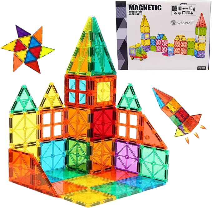 55-Piece Magnetic Tiles Set – Creative 3D STEM Building Toy for Kids