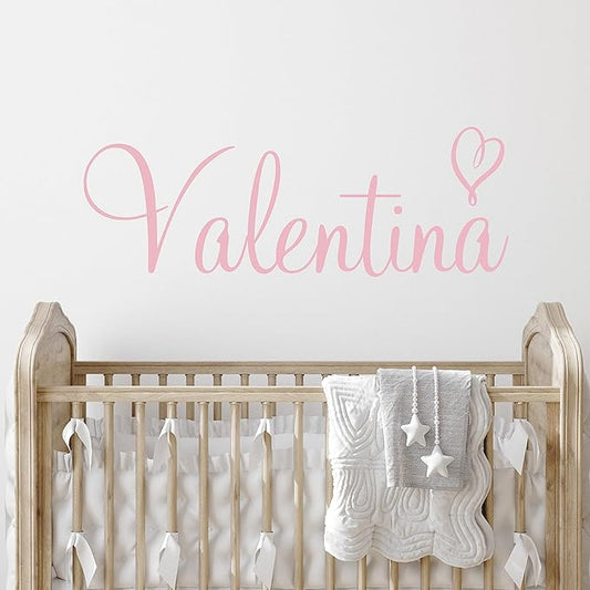 Custom Name & Heart Wall Decal- Baby Boy Girl Unisex - Nursery Decal for Home Bedroom Children - Wall Sticker (397) (46" Wide x 17" high)