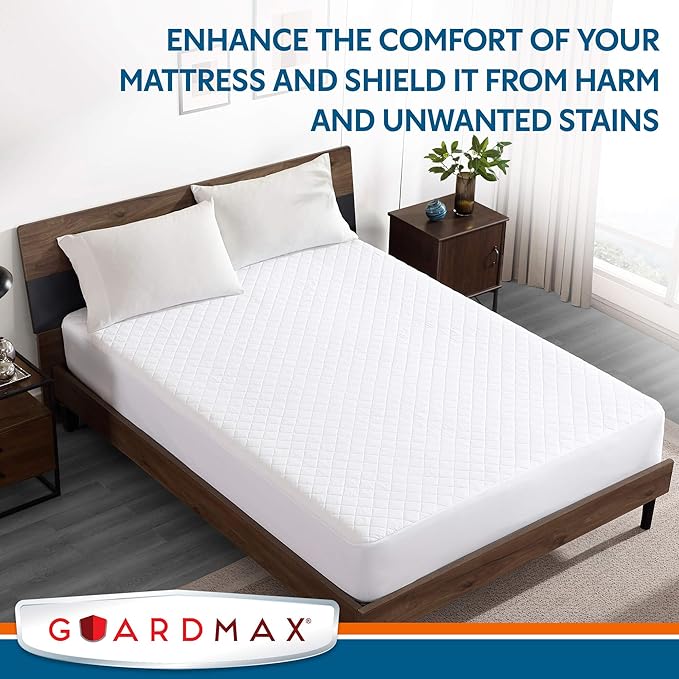 Guardmax Waterproof Quilted Fitted Mattress Pad | Hypoallergenic Cover | Breathable, Noiseless Barrier | 48" (48 x 75 x 13)