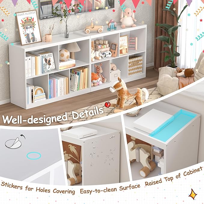 BRINJOY Toy Storage Organizer, 5-Section Kids Bookcase with Raised Edge, Children's Toy Shelf Cabinet for Playroom Bedroom Daycare Nursery School, Montessori Bookshelf for Boys & Girls (2-Tiers)