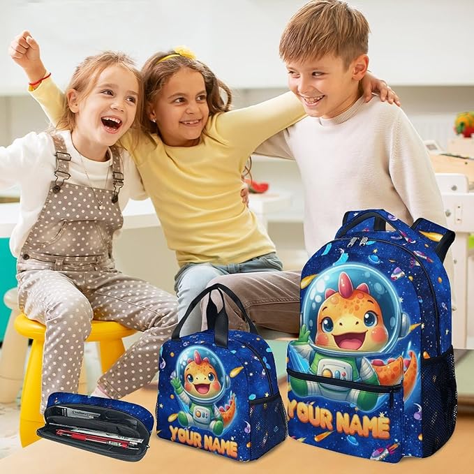 GiftoFLUX Dinosaur Backpack - Personalized Kids Backpacks for Boys Girls - Custom Bookbag Set for Toddlers - Planet School Bag for Kindergarten/Preschool/Elementary(17 Inch)