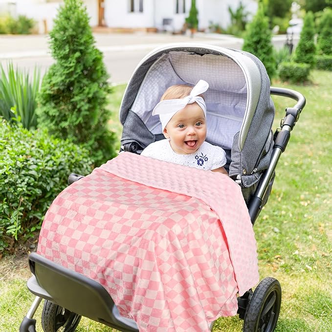 Baby Blankets for Girls, Toddler Newborn Blanket Double Layer with Dotted Backing Crib Receiving Blanket for Toddler Nursery Bed Blanket, Pink Checkered, 30x40 Inches