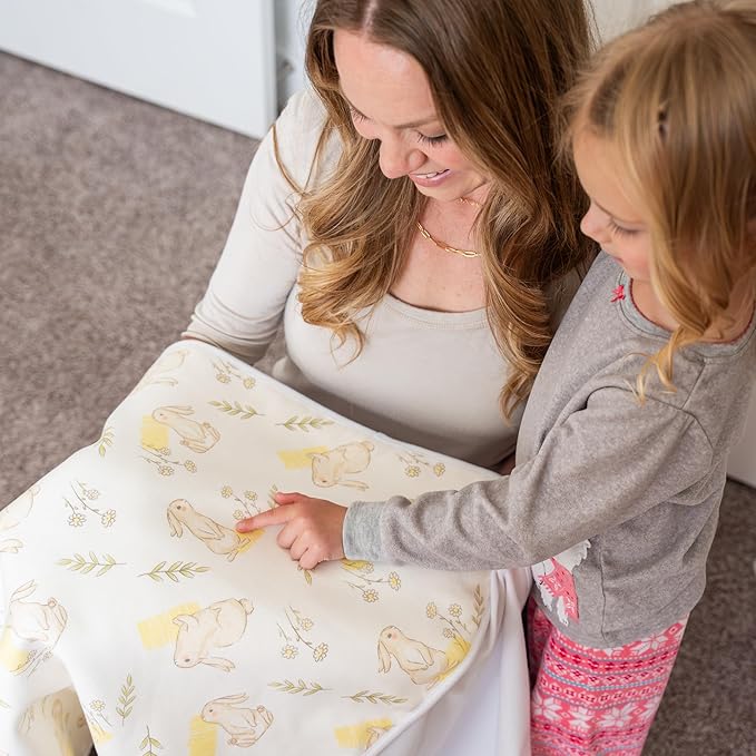 Tuckable Side Bed Wetting Pads Toddlers, Reusable Washable Waterproof Baby Potty Training Mattress Pee Pads Sheet Protector Kids, 5 Absorbent Layers Exclusive No-Slip 39"x 29" Fits Twin Yellow Rabbit