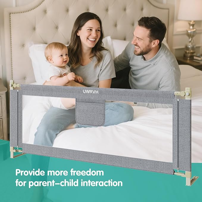 Bed Rails for Toddlers，Toddler Bed Rails，Bed Rail for Baby - Adjustable Height Bed Guard with Child Safety Lock, Universal Fit for King/Full/Twin Beds (Grey, 1 Side 82.5Inch)