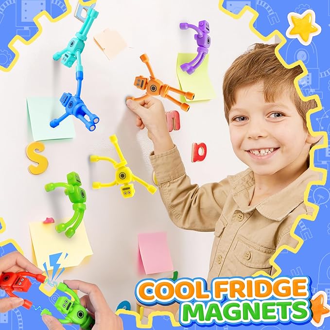 Valentines Day Gift for Kids Toddlers Boys 5PC Magnetic Robot Men Travel Toys Airplane Road Trip Car Travel Activities Essential Cool Magnet People Fidgets Classroom for Boy 3 4 5 6 7 8 Year Old