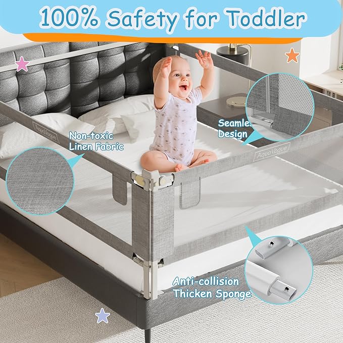 3-Pack Bed Rails for Toddlers - Height Adjustable Baby Bed Rail Guard Specially Designed for Twin Size (74.8 x 74.8 x 39 Inch)