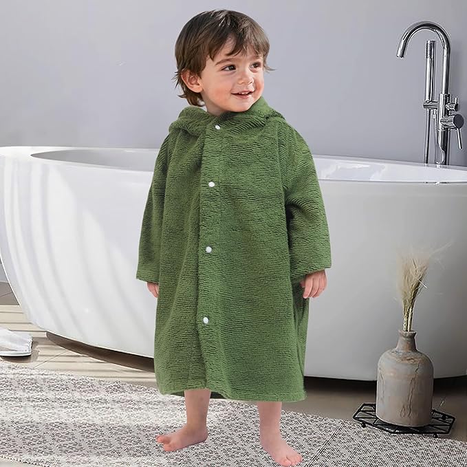 VOOVA & MOVAS Hooded Bath Towel for Kids 3-5Years | 100% Cotton,Low Lint, Ultra-Soft & Absorbent | Gentle for Sensitive Skin, Bathroom, Pool & Beach Thick Towel for Toddler,Olive Green