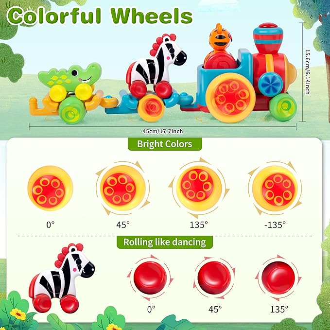 Toddler Toys for 1 Year Old Boy Gifts: Learning Animal Train Set for 1 2 3 Old Boy and Girl, Forest-Themed Push Car Baby Toy for 12-18 Months, 1st First Birthday Gifts for Toddlers 1-2