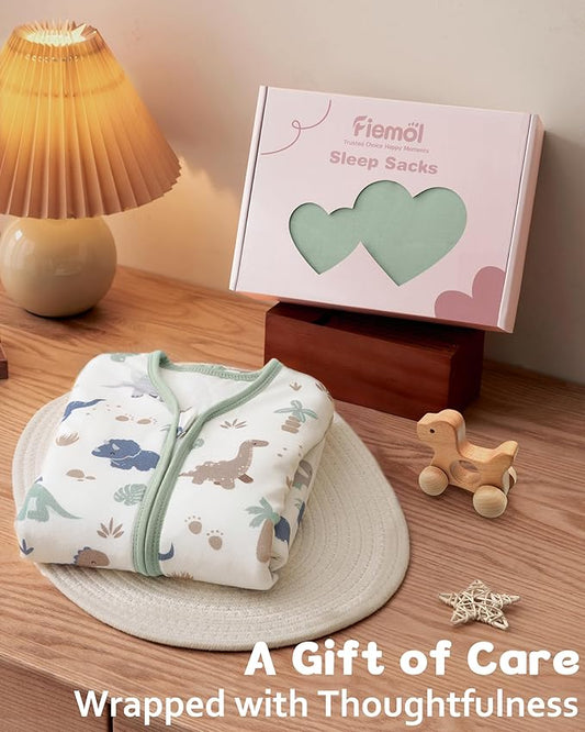 Rayon Made from Bamboo Baby Sleep Sack 6-12 Months, 1.0 Tog Baby Wearable Blanket, Soft Sleeping Bag for Newborn Infant Babies with 2-Way Zipper 2 Pack (Medium) Green Dinosaur