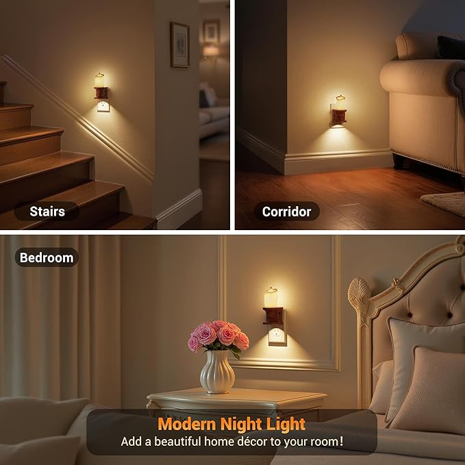 JandCase Nightlight Flameless Candle, 2 Pack Night Lights Plug into Wall, 0-100LM Dimmable Nightlight, 3000K Soft White, LED Candle Night Light with Light Sensor, for Kids Hallway Bathroom