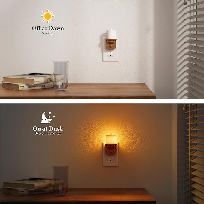JandCase Flameless Candle Night Light, 2 Pack Night Lights Plug into Wall, 2000K Amber, 0-100LM Dimmable Nightlight, Dusk to Dawn Sensor Light for Dinning Room, Living Room, Bathroom, Hallway