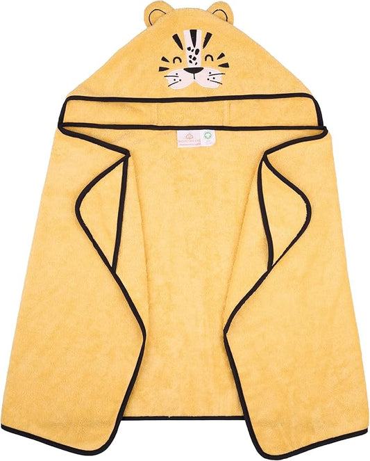 BAGNO MILANO Kids Organic Turkish Cotton Hooded Beach Cover-Up Towel, GOTS Certified, for Boys and Girls (Tiger Yellow, 24"x48"+8"/Hooded Towel)