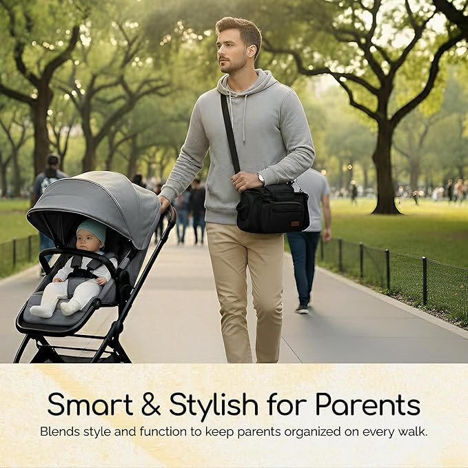 My lil Aviator Universal Stroller Organizer Bag with 2 Insulated Cup Holder, Durable Detachable Phone Bag and Shoulder Strap – Fits for Pet Stroller Caddy, Uppababy, Baby Jogger, Britax, Doona, Nuna