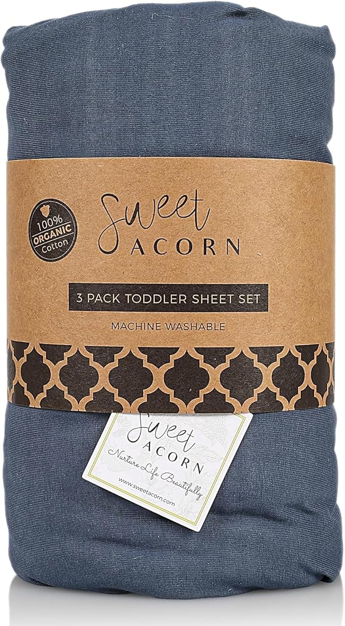 3 Piece Toddler Bedding Sets - Organic Cotton Jersey Knit - Fits Convertible Cribs and Mattresses - 9" x 28" x 52" - Bay Blue
