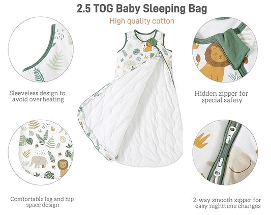 Baby Sleep Sack 18-24 Months 2.5 TOG, Winter Baby Wearable Blanket with 2-Way Zipper, Infant Toddler Warm Sleeping Sack for Newborn Boys and Girls, Happy Forest