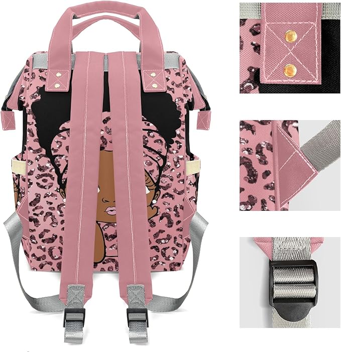 Personalized Pink leopard Print Glitter Girl Custom with Name Diaper Bag Backpack For Baby Boy Girl Dad Mom Unisex for Adult Daypack Holiday Gift
