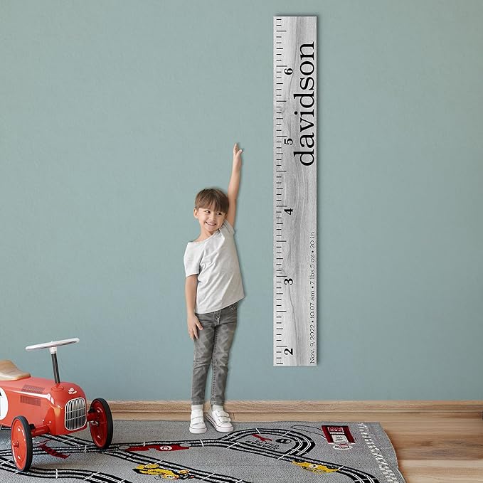 Wooden Kids Growth Height Chart Ruler for Boys and Girls Painted or Engraved (Classic Print)