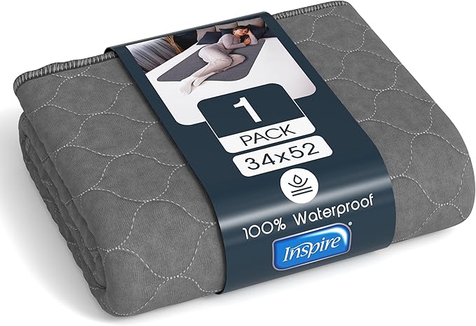 Inspire Underpads | Stain Hiding Gray Reusable Incontinence Bed Pads | Waterproof Mattress Pad | for Adults Babies and Dogs (34 X 52 - 1 Pack)