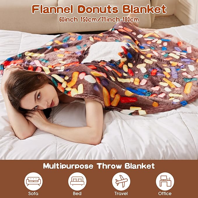 SeaRoomy Donuts Blanket, Wrap Throw Food Blanket, Novelty Funny Flannel Round Blankets Funny Gifts for Teens Boys and Girls