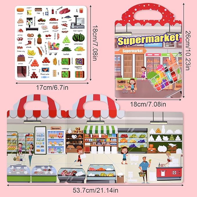 ASTARON 6 Pack Reusable Puffy Sticker Books for Kids 3-6, Jelly Sticker Game Educational Sensory Learning Toy, Portable Travel Toys and Busy Book for Toddlers