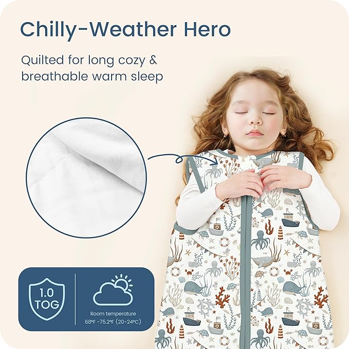 1.0 TOG Sleep Sack 6-12-15 Months, Baby Sleep Sack with Sleeveless, Cozy Premium Baby Wearable Blanket with 2-way Safe Zipper All Season Sleeping Bags, 1-pack