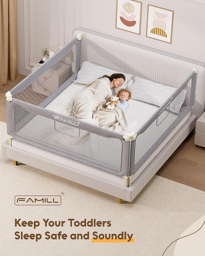 FAMILL Bed Rail for Toddlers, Foldable Toddler Bed Rails Suitable for Queen/King/Full/Twin Size, Grey, 39", 1 Side