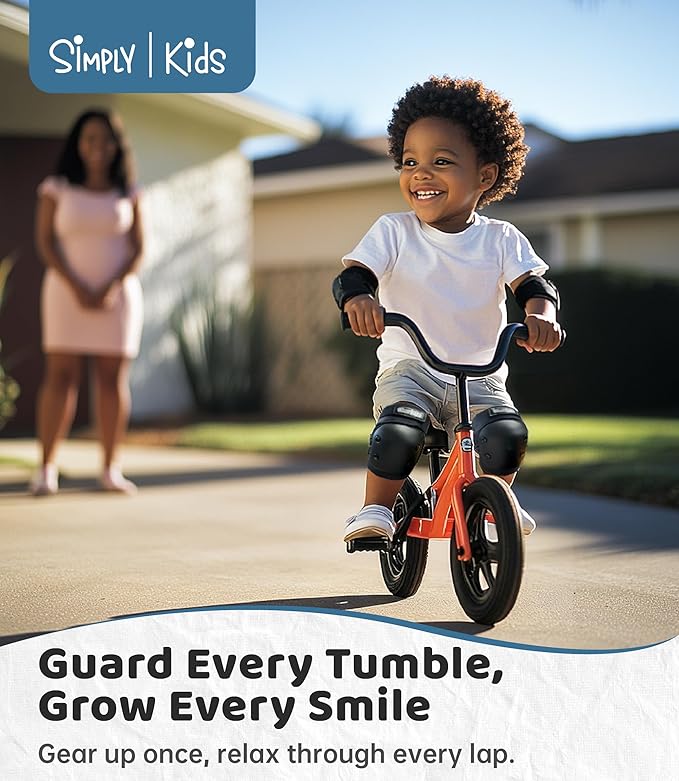 Simply Kids Knee and Elbow Pads with Wrist Guards, HardSoft Pad Tech. - CPSIA Certified Protective Gear Set - Inline Roller Skate Skateboard Bike Knee Pads for Kids Child Girls Boys Toddler Youth