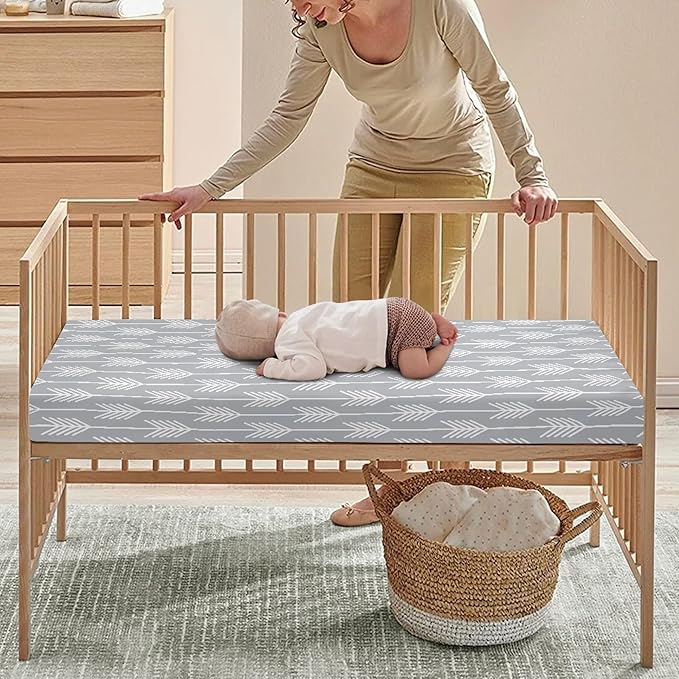 White Arrow Fitted Crib Sheet Grey Baby Crib Sheet Fit Standard Crib and Toddler Mattress,Crib Mattress Sheets for Boys Girls 28"x52"