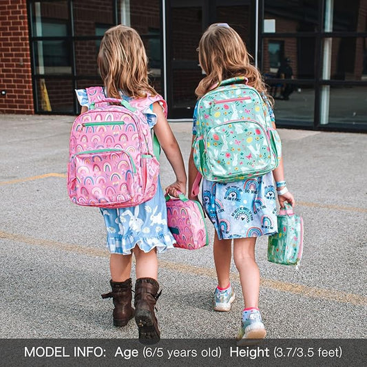 mibasies Girls Backpack 5-8: Lightweight Kids Backpacks for Girls - Girl Bookbag for Elementary School - Rainbow Pink