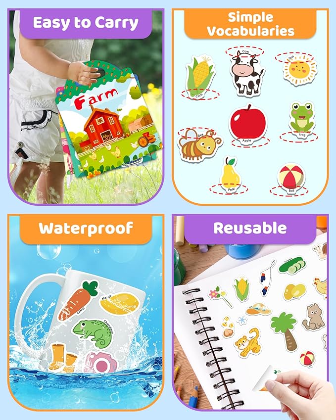 Benresive Reusable Sticker Books for Kids 2-4, Sticker Books for Toddlers 1-3 2-4, Toddler Travel Toys Activities Crafts Gifts