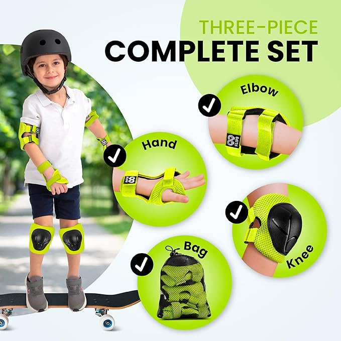 99FLIPS Knee Pads for Kids 3-12 Years - 6pcs Complete Set Certified by TÜV Rheinland - Knee Pads Elbow Pads and Wrist Guards for Kids and Toddler - Skateboard Roller Skates Scooter